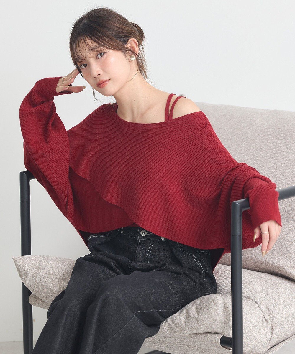 earth music&ecology 【2WAY】【洗濯機洗い可】SET2点クロスニット＋キャミソール 