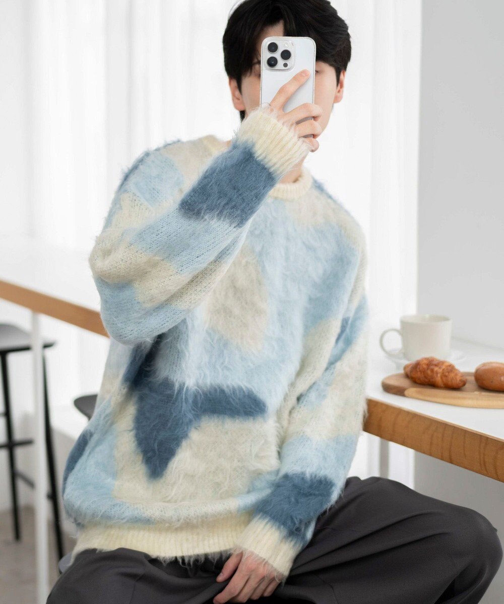 WEGO 【ユニセックス着用ITEM】マーブルシャギーニットプルオーバー 