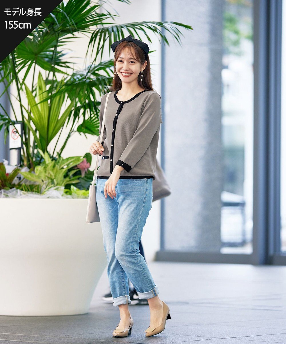 Tiaclasse L 【洗える】フェイクリボンポケット付きカーディガン 
