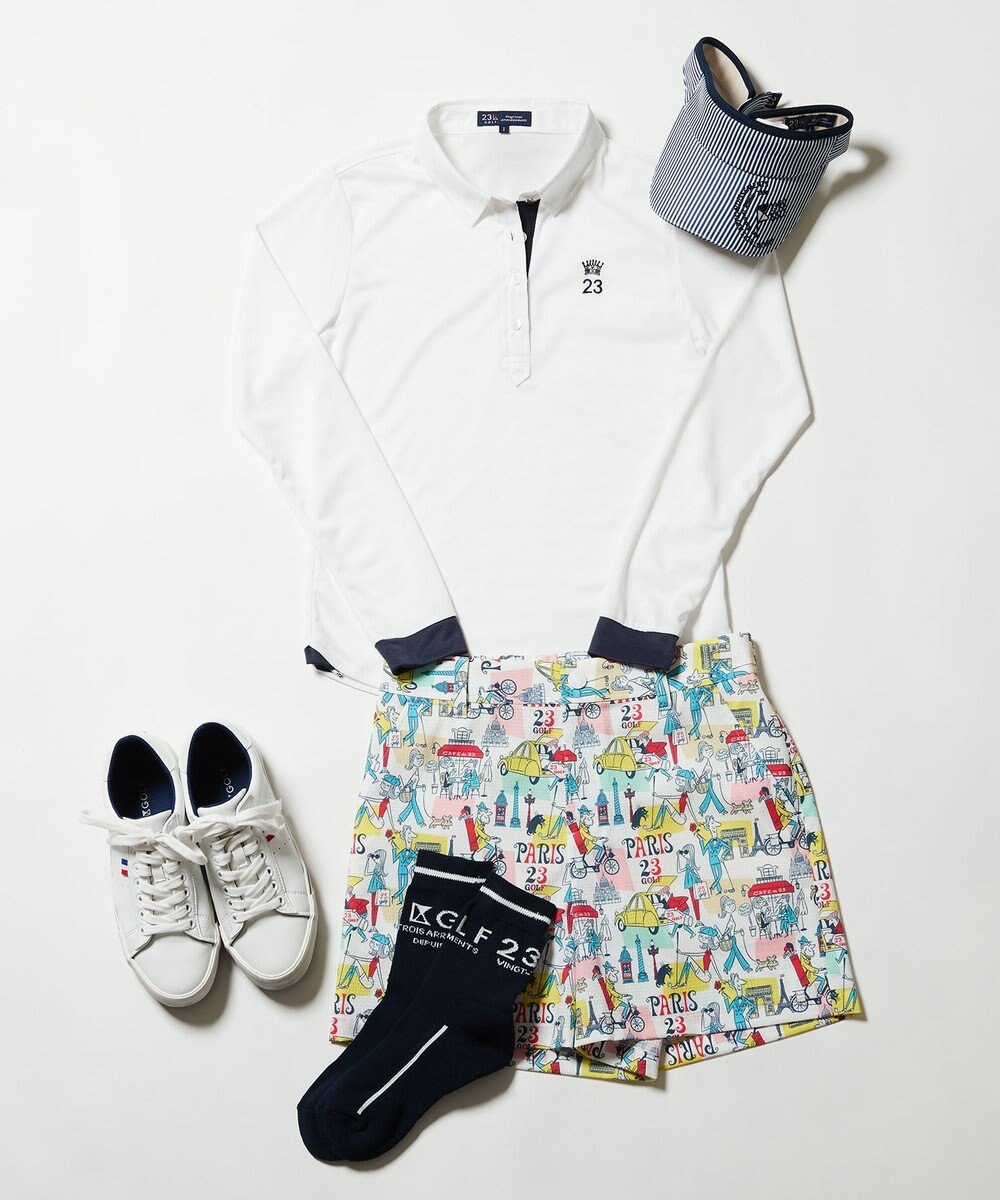 23区GOLF 【WOMEN】【ストレッチ】25周年 イラストレーターコラボ総柄 ショートパンツ 