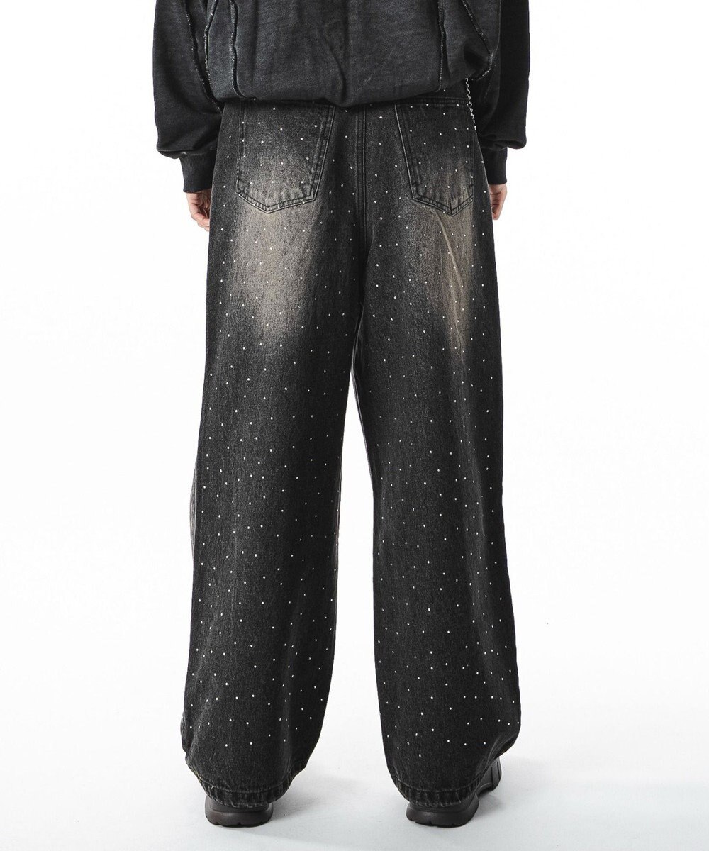 WEGO 【ユニセックス着用ITEM】スーパーバギーラインストーンデニムパンツ 