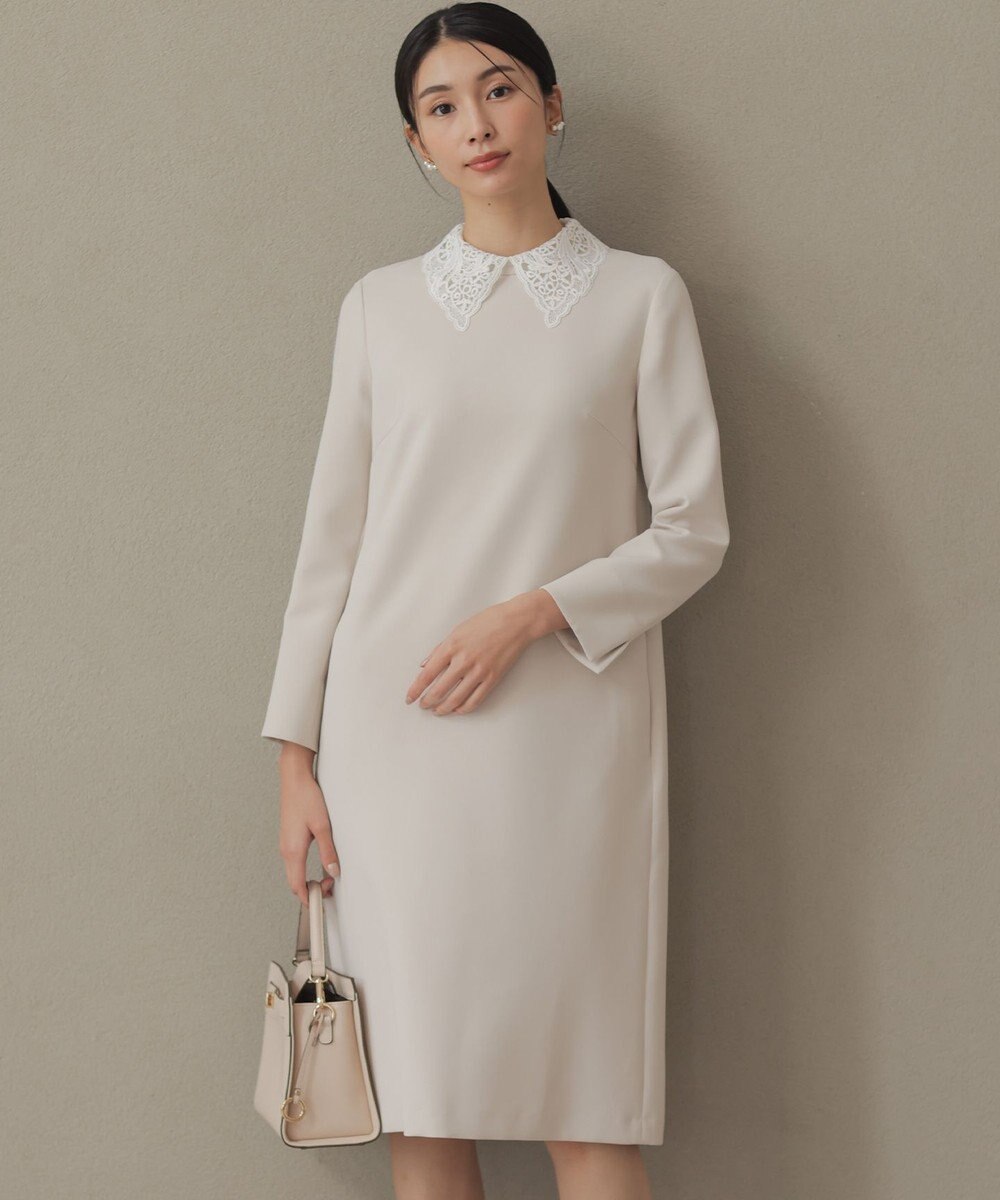 組曲 L 【KUMIKYOKU NAVY】コンフォータブルドレープ レース襟ワンピース 