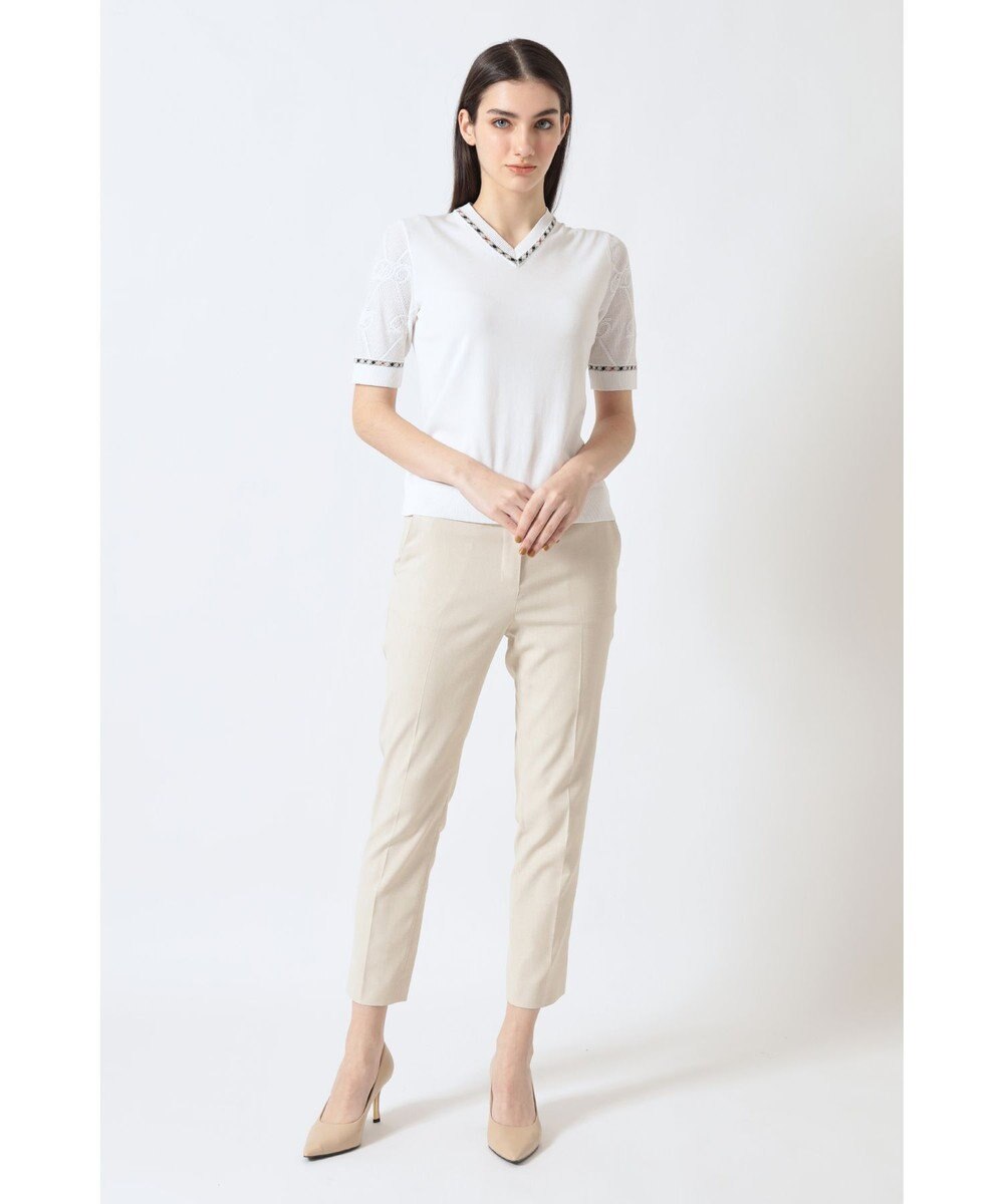 DAKS コットン混ストレッチ ロゴメッシュスリーブ Vネックプルオーバー 