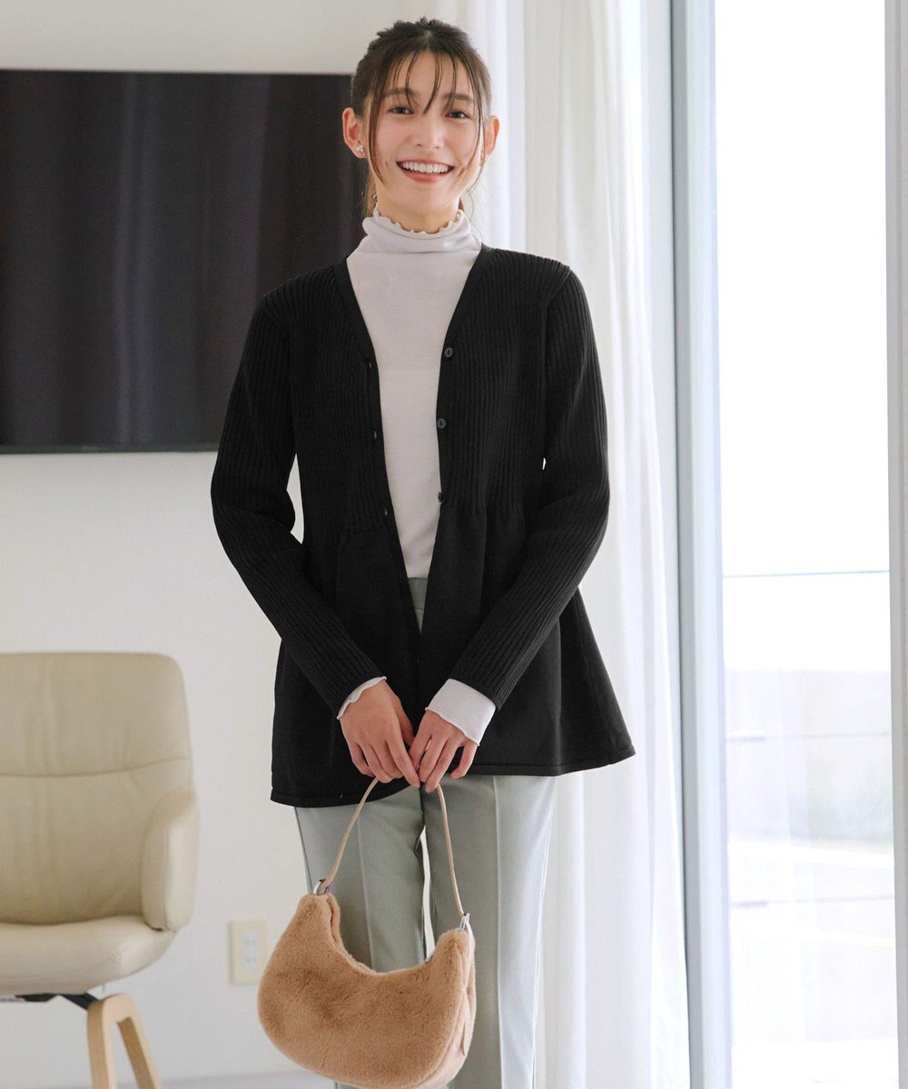 Tiaclasse L 【洗える】リブ切替フレアカーディガン 