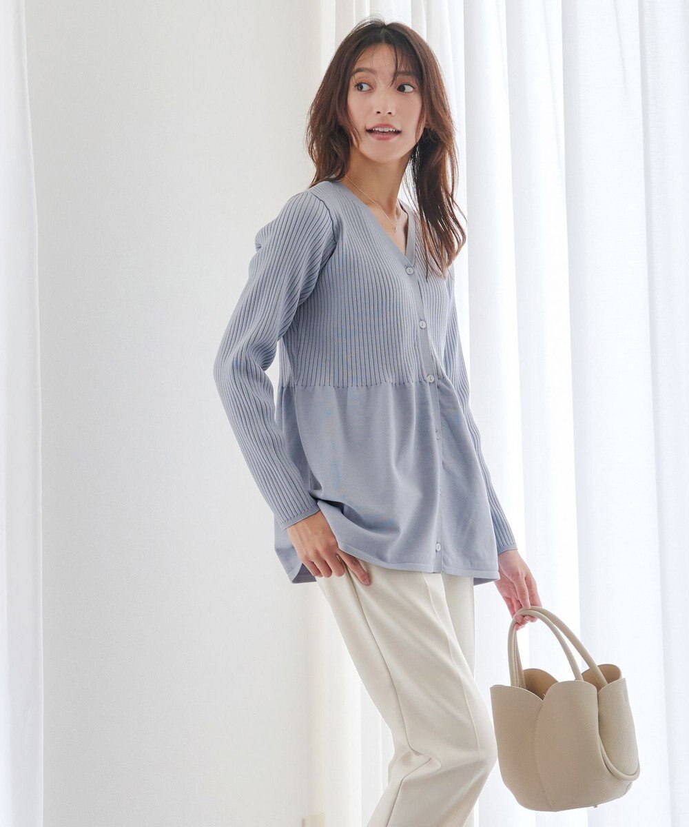 Tiaclasse L 【洗える】リブ切替フレアカーディガン 