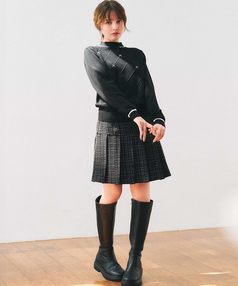 Feroux リボン刺繍ダイア柄 ニット 