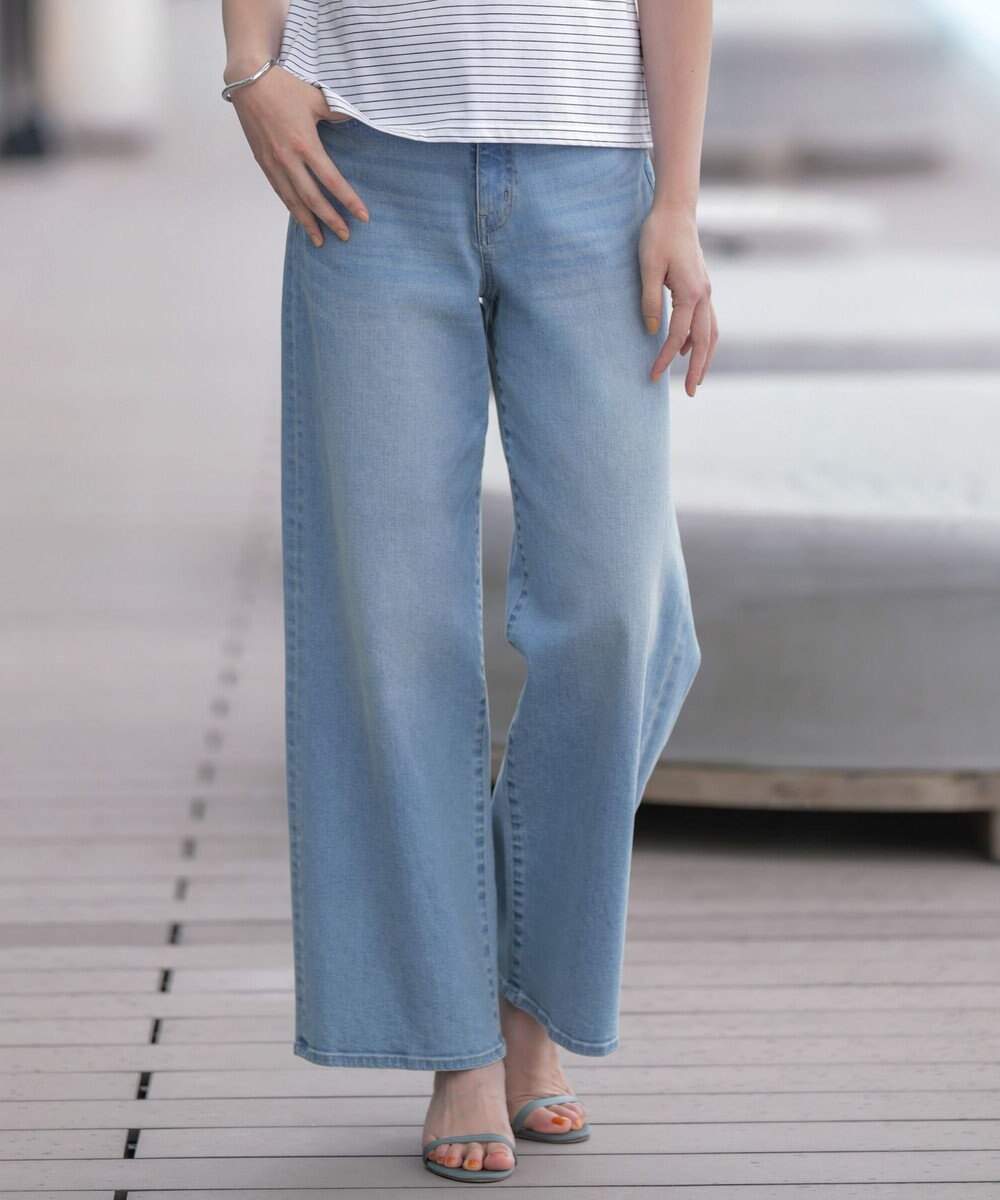 J.PRESS LADIES S 【洗える】BASIC STRETCH DENIM ワイド ストレート デニム 