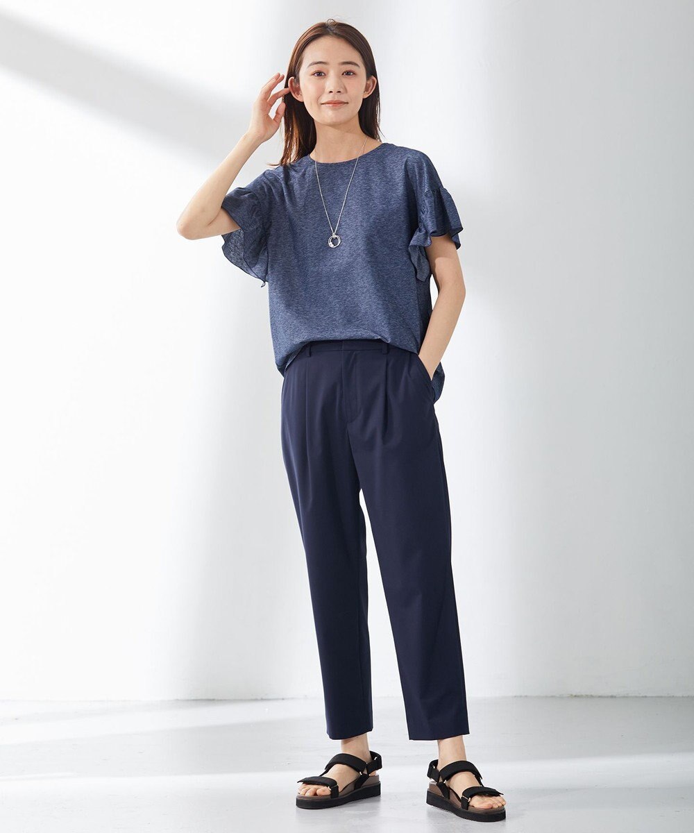 J.PRESS LADIES 【洗える】マイクロタイプライターストレッチ テーパード パンツ 