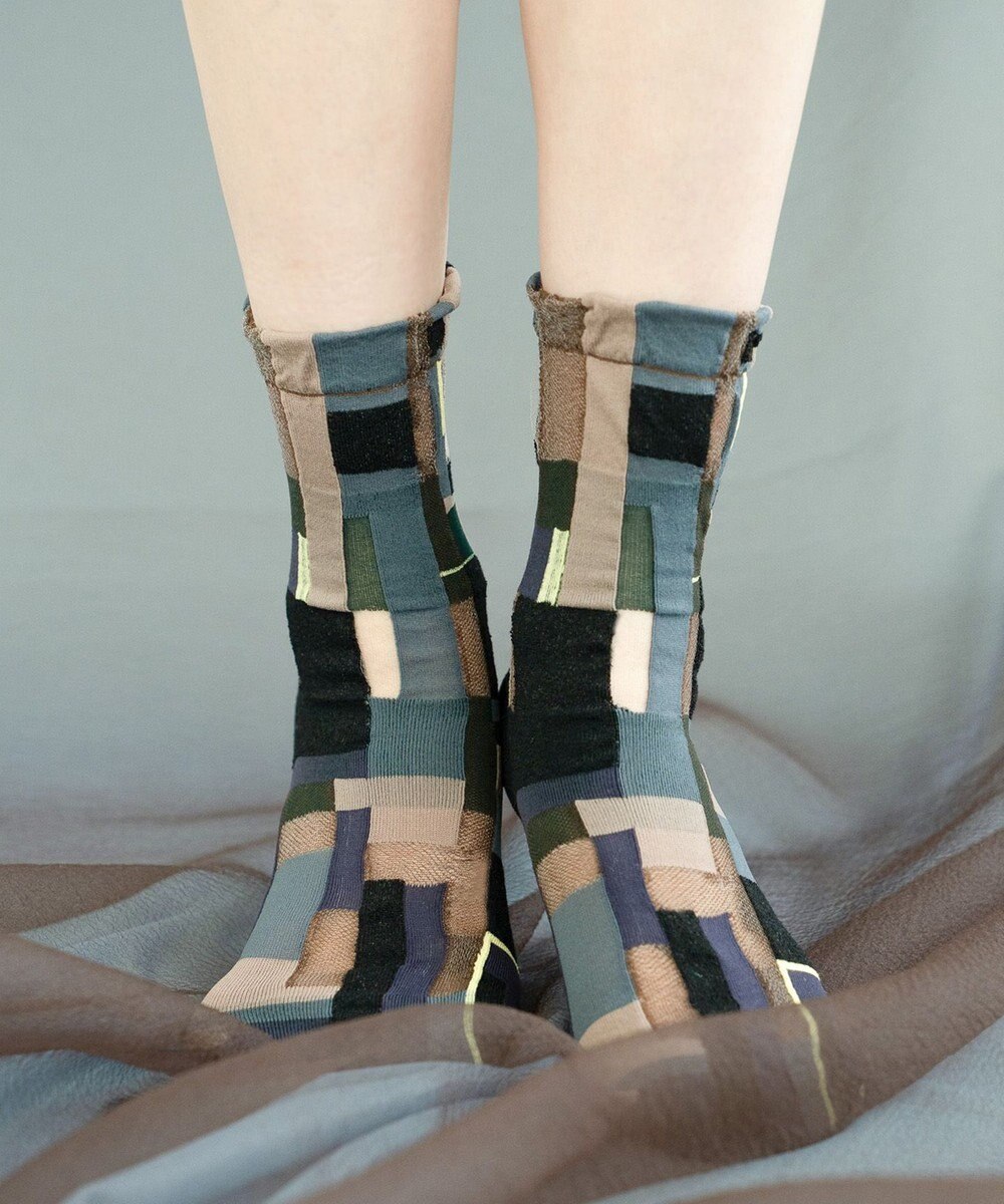 COQ MOSS MEMORY シアーパッチワークソックス 