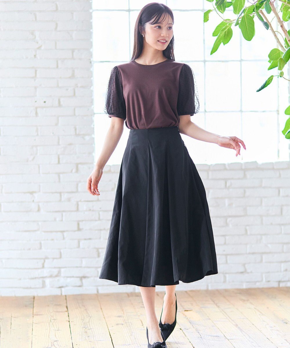 Feroux 【汗ジミが目立たない・洗える】チュール袖パフスリーブ Tシャツ 