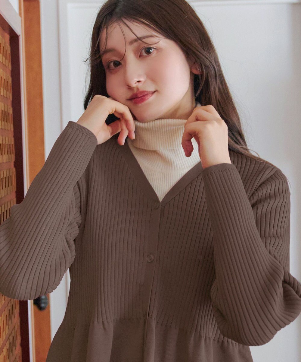 Tiaclasse L 【洗える】リブ切替フレアカーディガン 