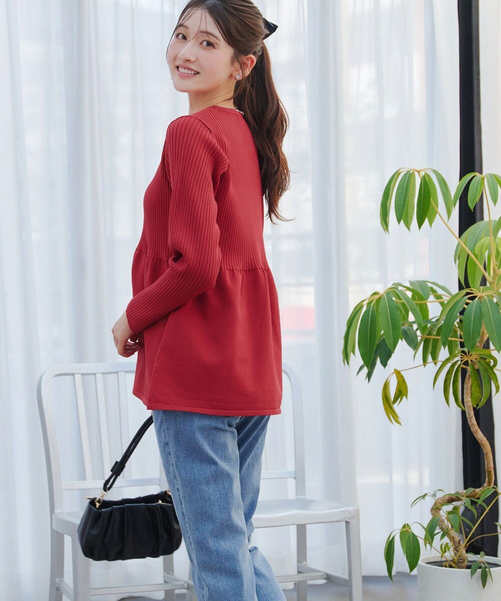 Tiaclasse L 【洗える】リブ切替フレアカーディガン 