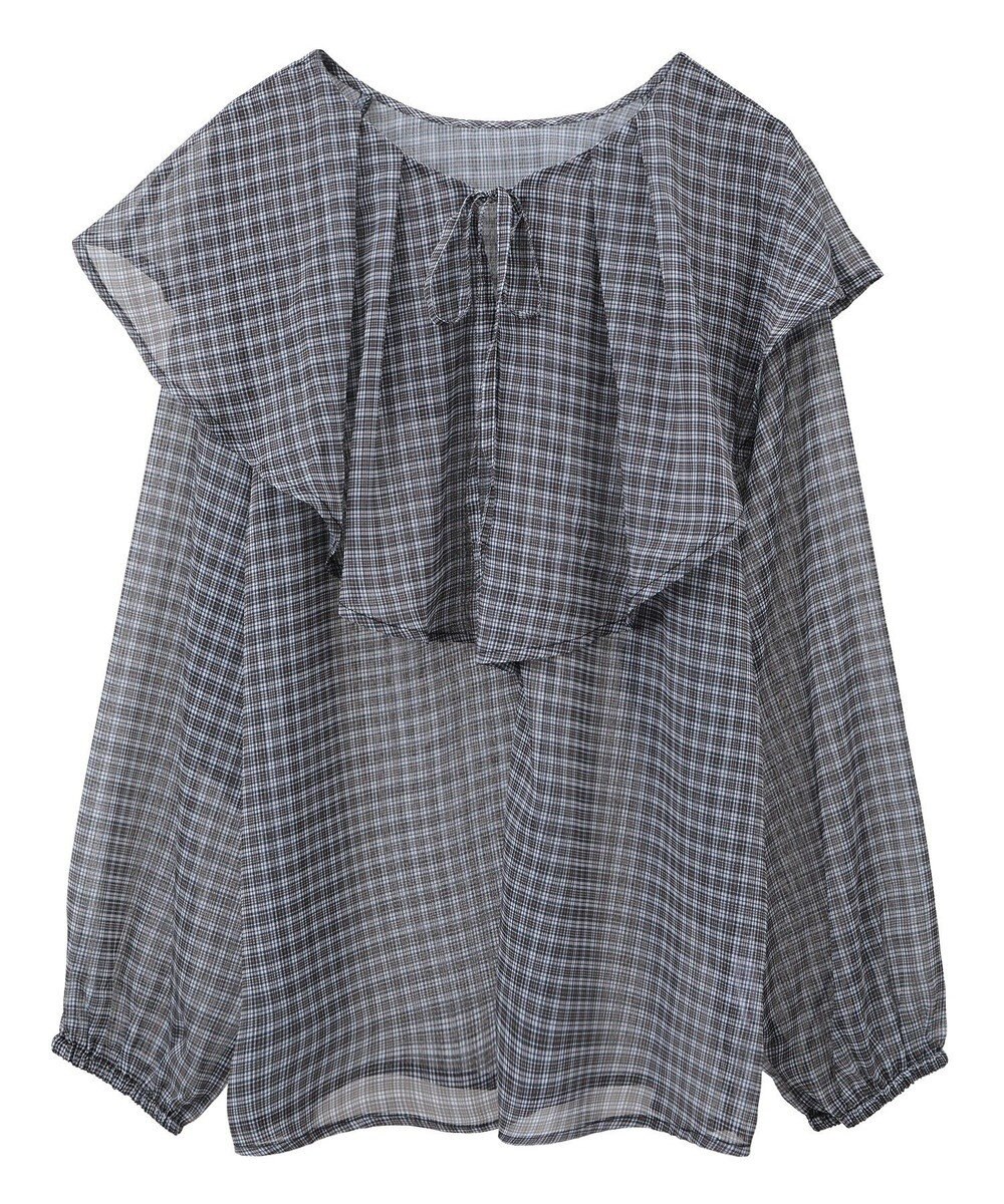 Green Parks チェックシアーフリルブラウス 