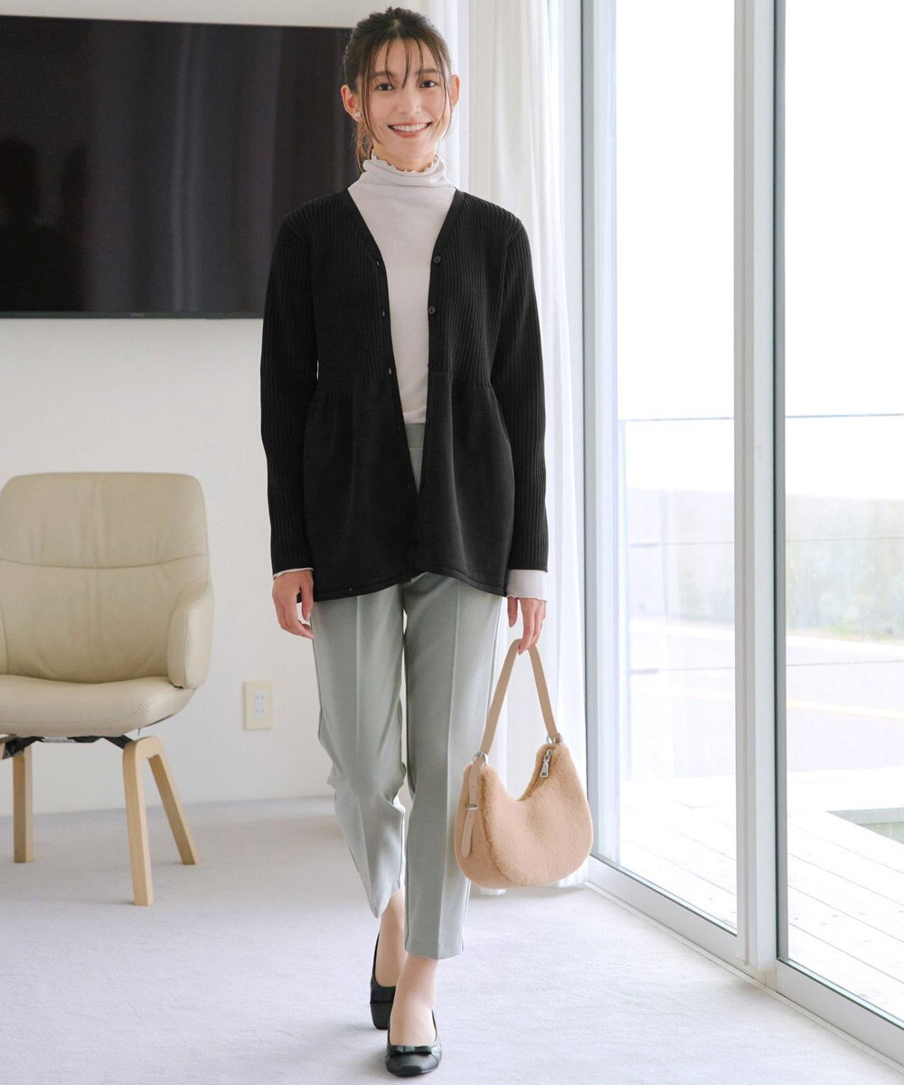 Tiaclasse L 【洗える】リブ切替フレアカーディガン 