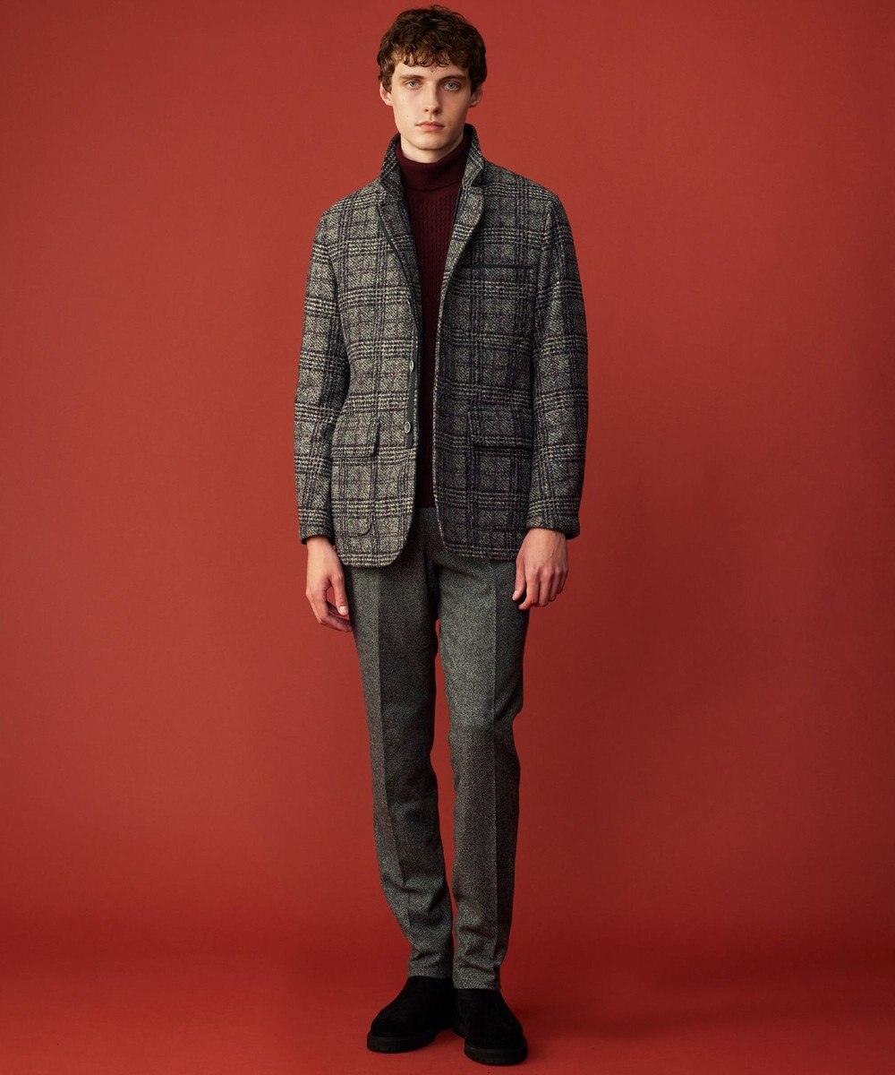 JOSEPH ABBOUD 【イタリア素材/軽量/中綿キルト裏地】スライバーチェックジャージー ジャケット 