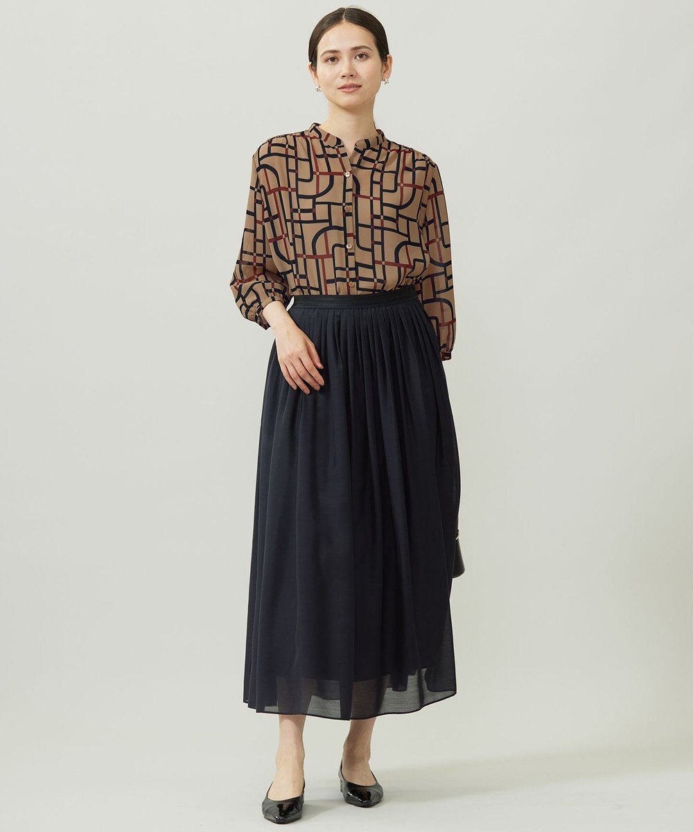 自由区 ジオメトリックレトロプリント ブラウス 