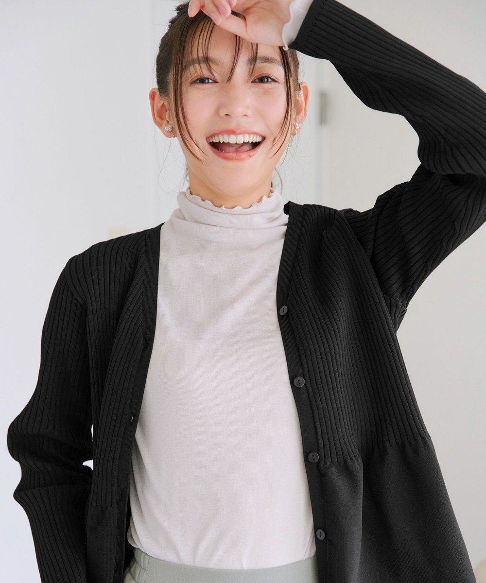Tiaclasse L 【洗える】リブ切替フレアカーディガン 