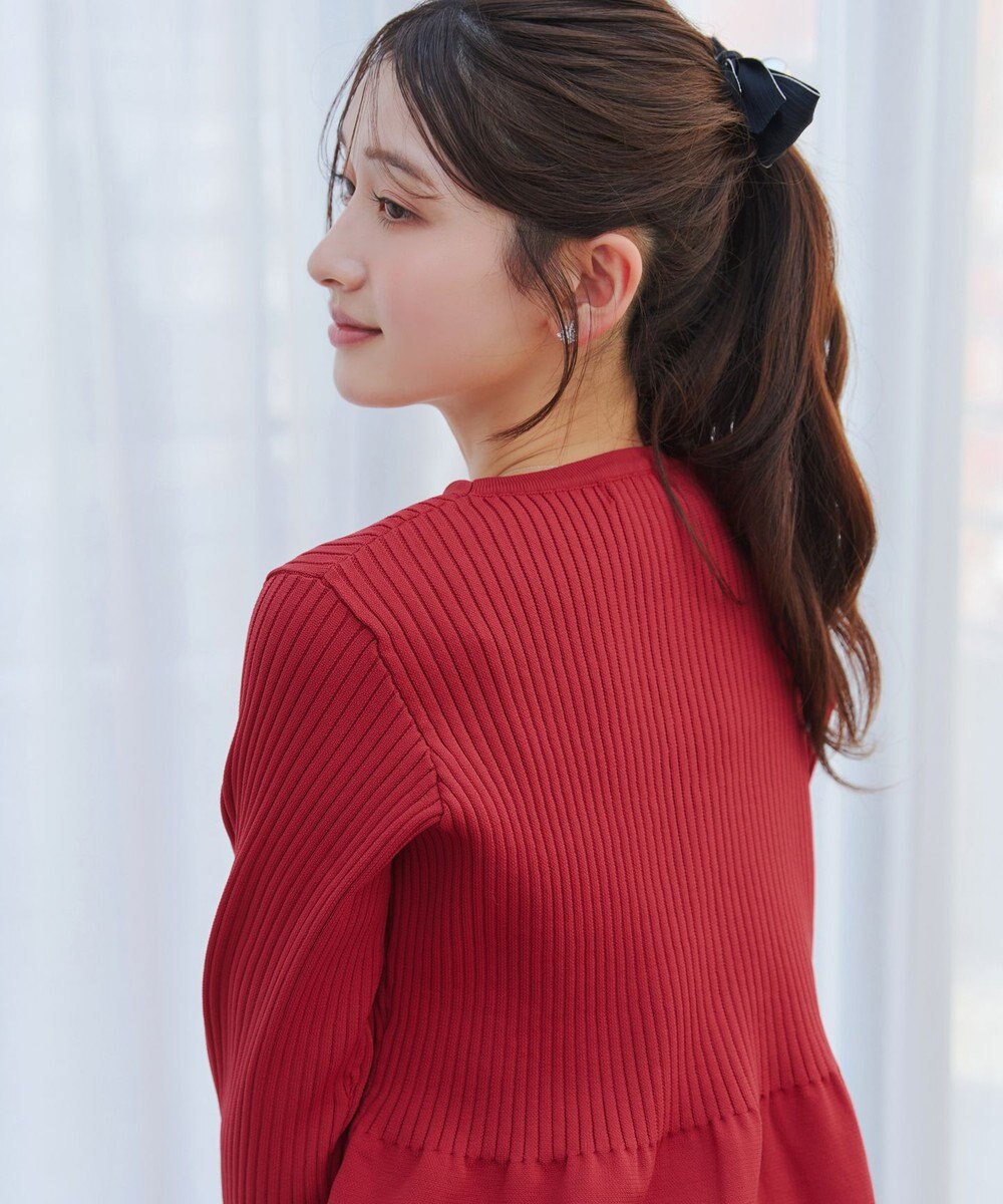 Tiaclasse L 【洗える】リブ切替フレアカーディガン 