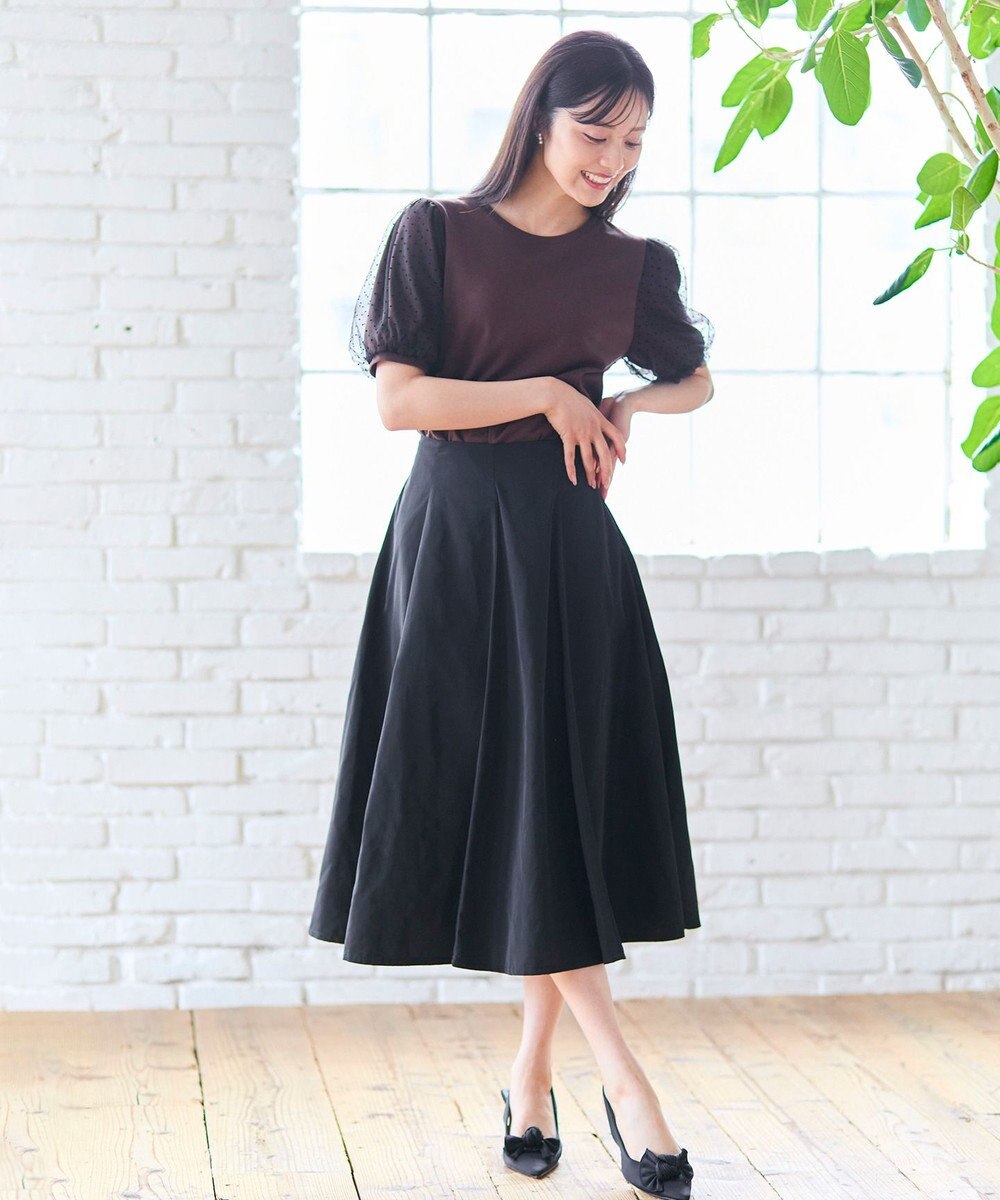 Feroux 【汗ジミが目立たない・洗える】チュール袖パフスリーブ Tシャツ 