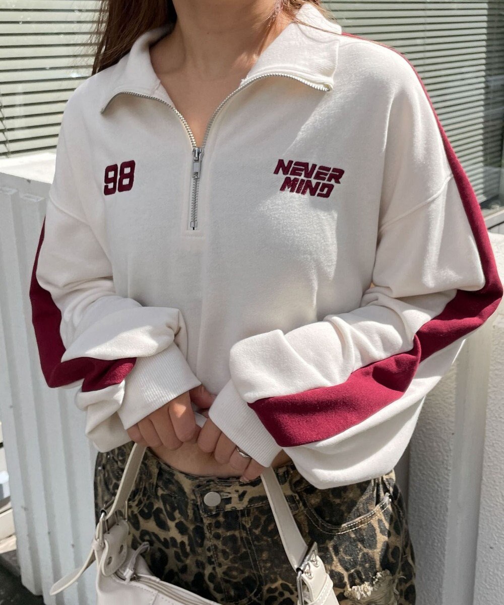 WEGO 刺繍ハーフジップショートスウェット 