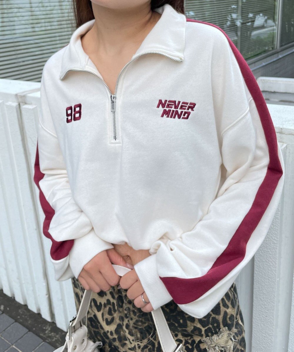 WEGO 刺繍ハーフジップショートスウェット 