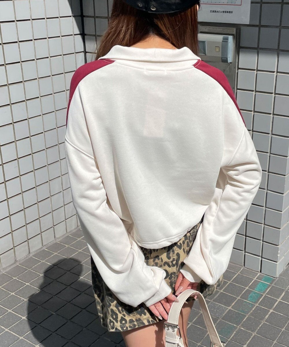 WEGO 刺繍ハーフジップショートスウェット 