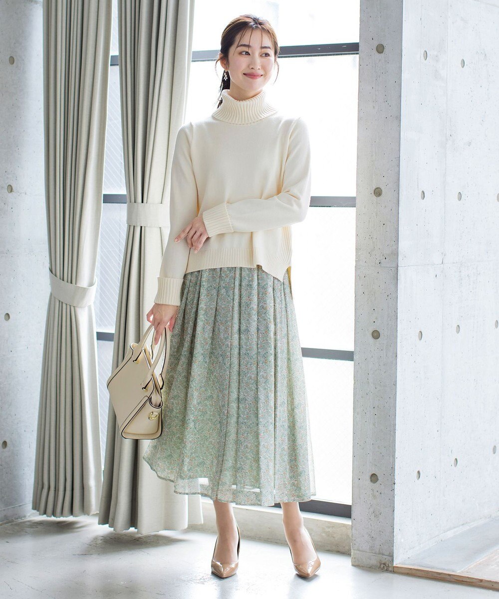 Tiaclasse L 【洗える】もっちり柔らかいリブタートルプルオーバーニット 