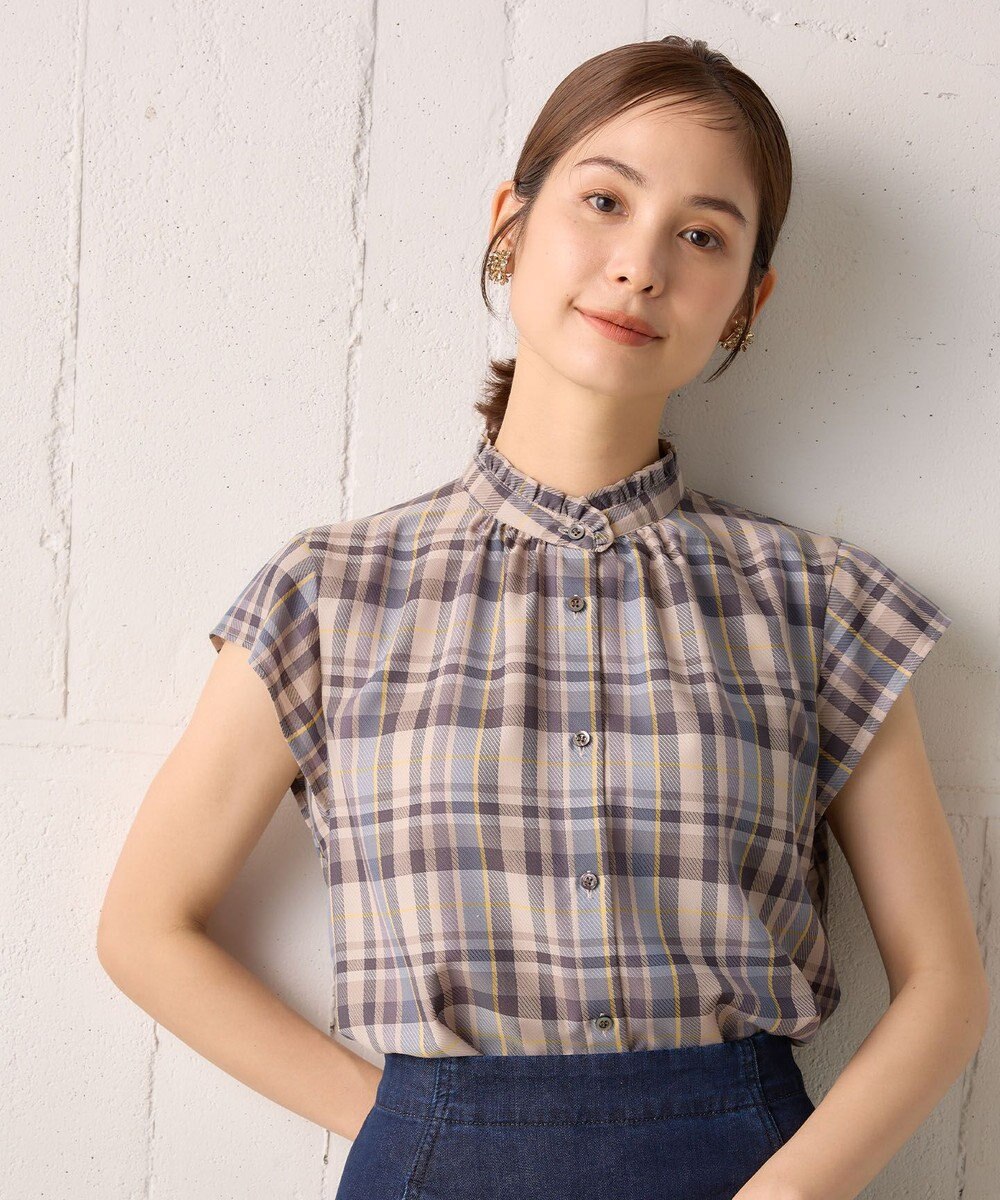 組曲 S 【リボンタイ付き】シアーツイルチェック ブラウス 