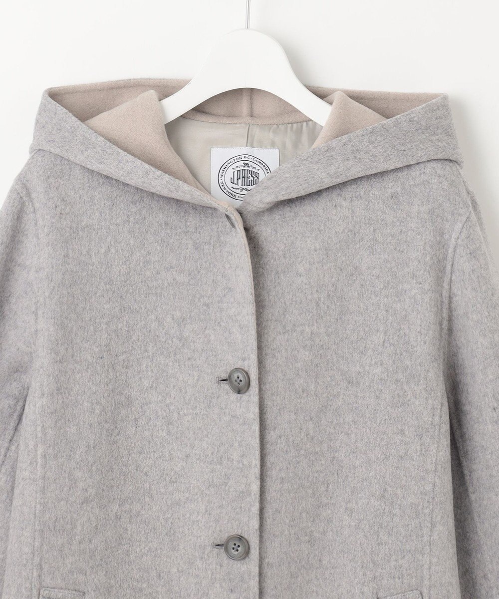 J.PRESS LADIES ウールナイロンリバー フード付き コート 