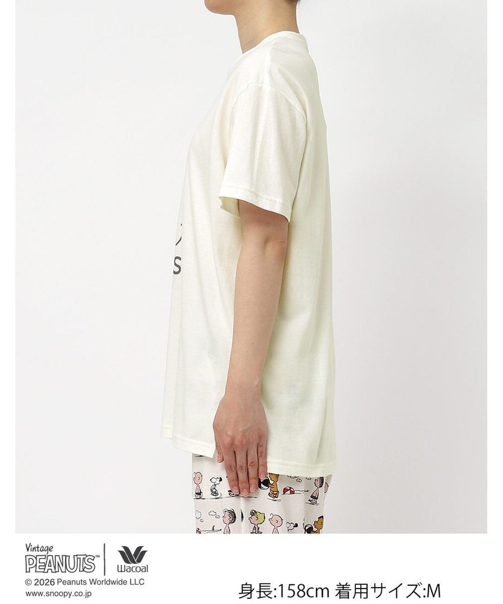 WACOAL PEANUTS トップス 4分袖 Tシャツ 綿100%(本体) スヌーピー レディース FTT168 /ワコール 