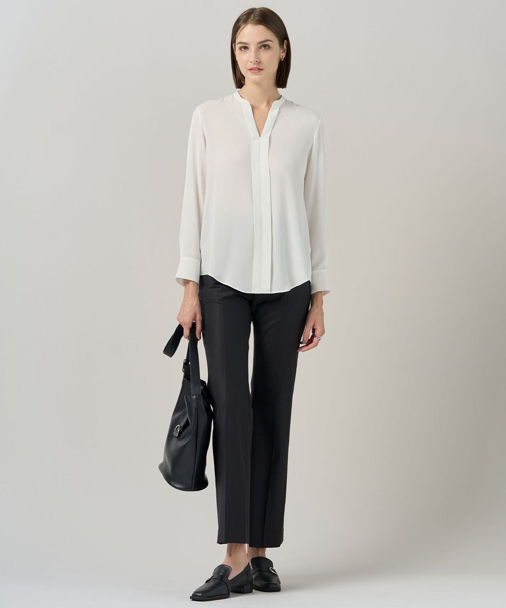 ICB L 【新色追加・WEB限定】BackSatinAmunzen キーネックブラウス 