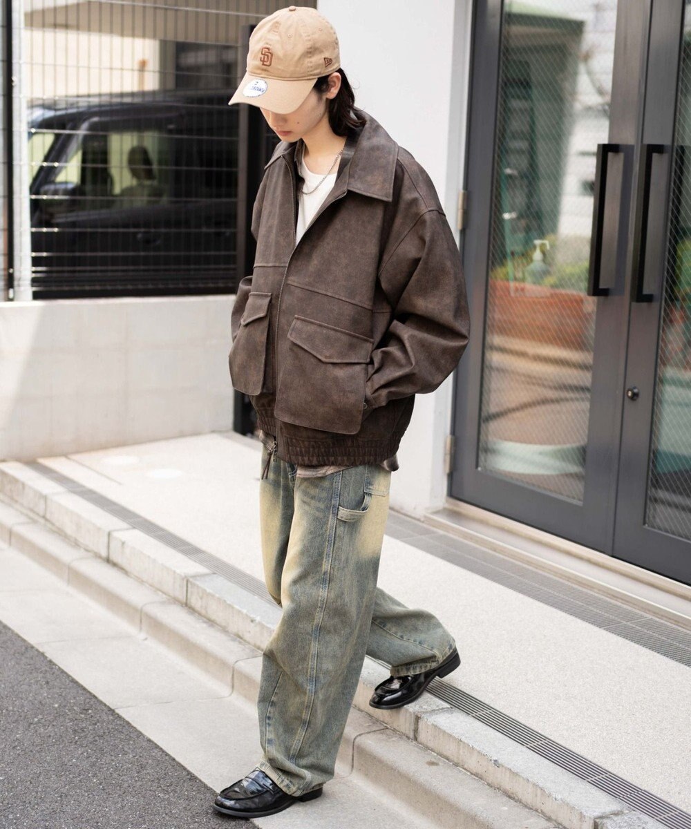 WEGO 【25年秋冬新作/ユニセックス着用ITEM/SMLサイズ展開】PUダブルZIPフライトブルゾン 