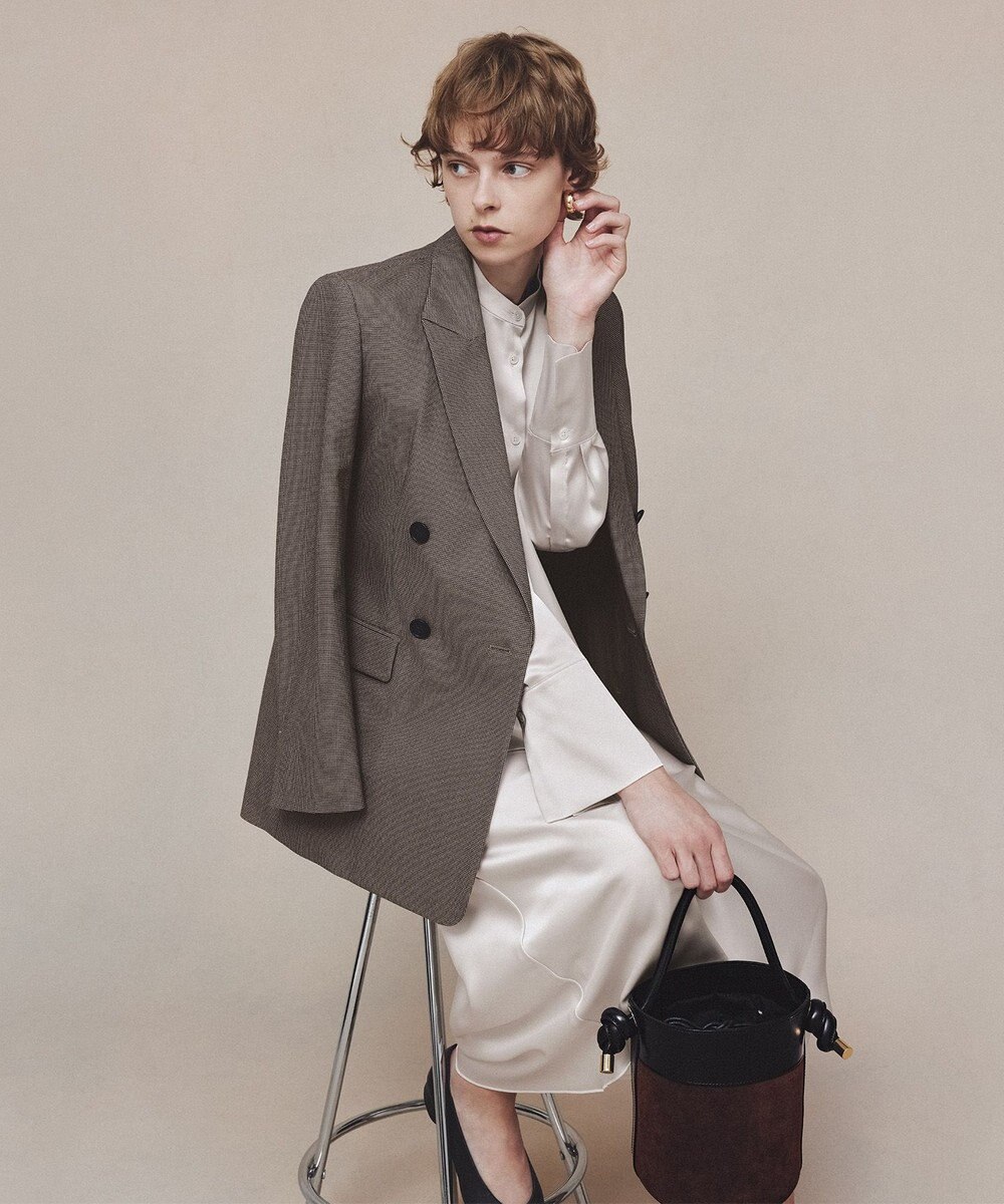 UNFILO L サテン バンドカラーシャツ 