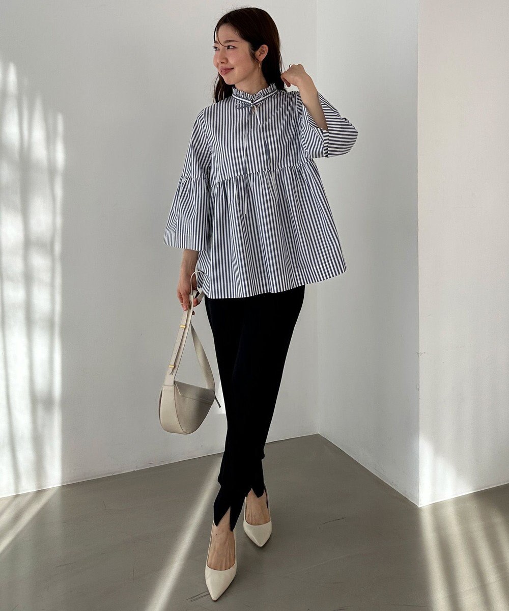 UNFILO コットンブロード フリルネックシャツ 