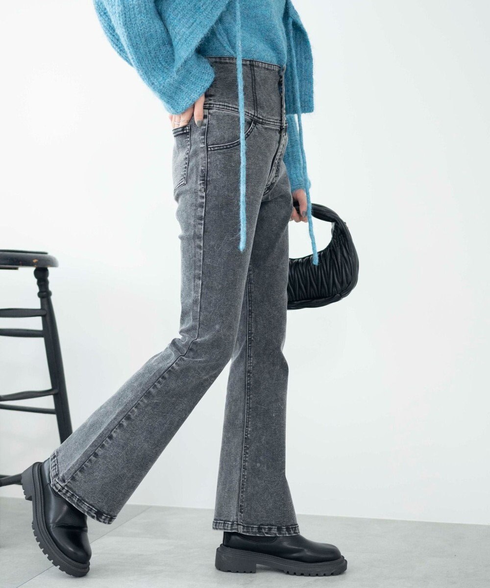 WEGO ハイウエストストレッチフレアデニムパンツ 