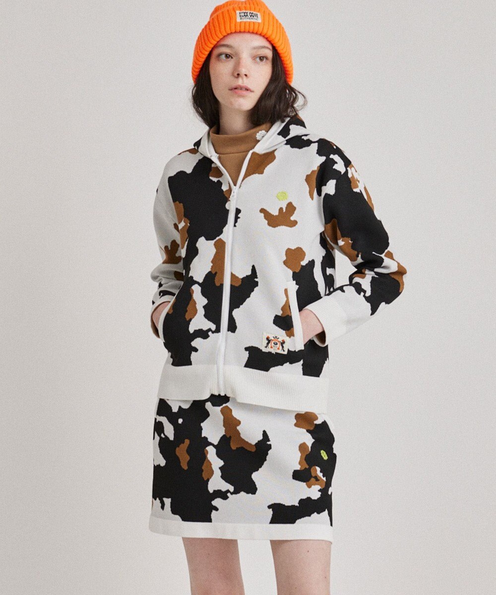 PW CIRCULUS 【WOMEN】ピント柄 ジップアップニットフーディ 