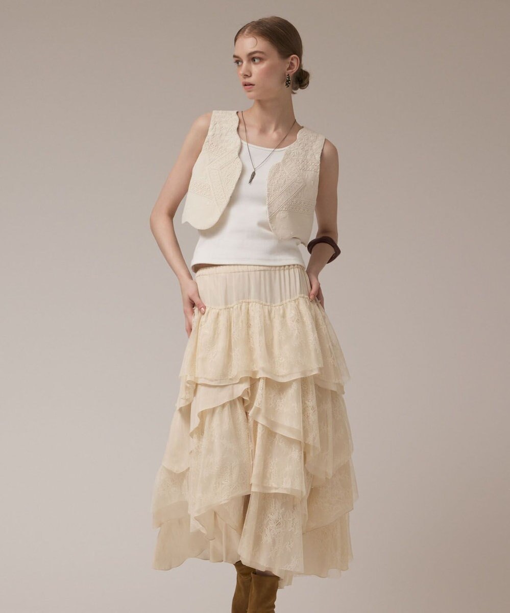 GRACE CONTINENTAL レースコンビティアードスカート 