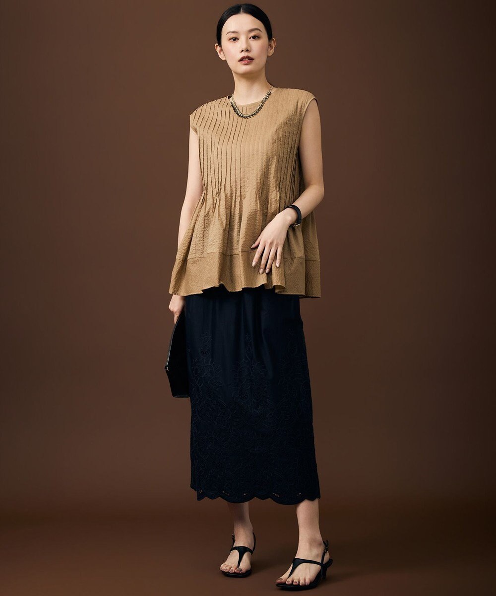 自由区 S 【涼やか】エアリーコットンリップピンタックフレンチスリーブ ブラウス 