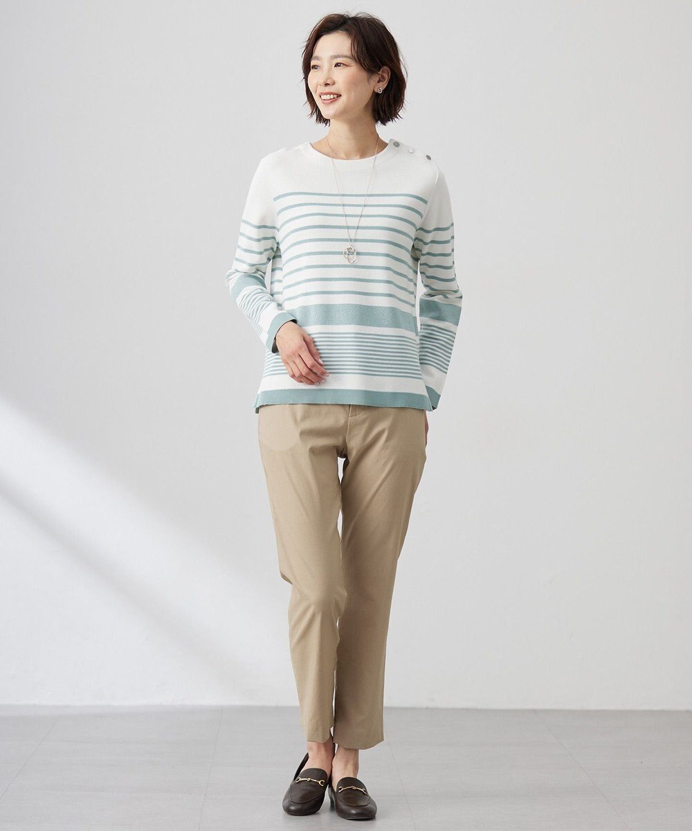 J.PRESS LADIES L 【洗える】Cotton Acetate パネルボーダー プルオーバー ニット 