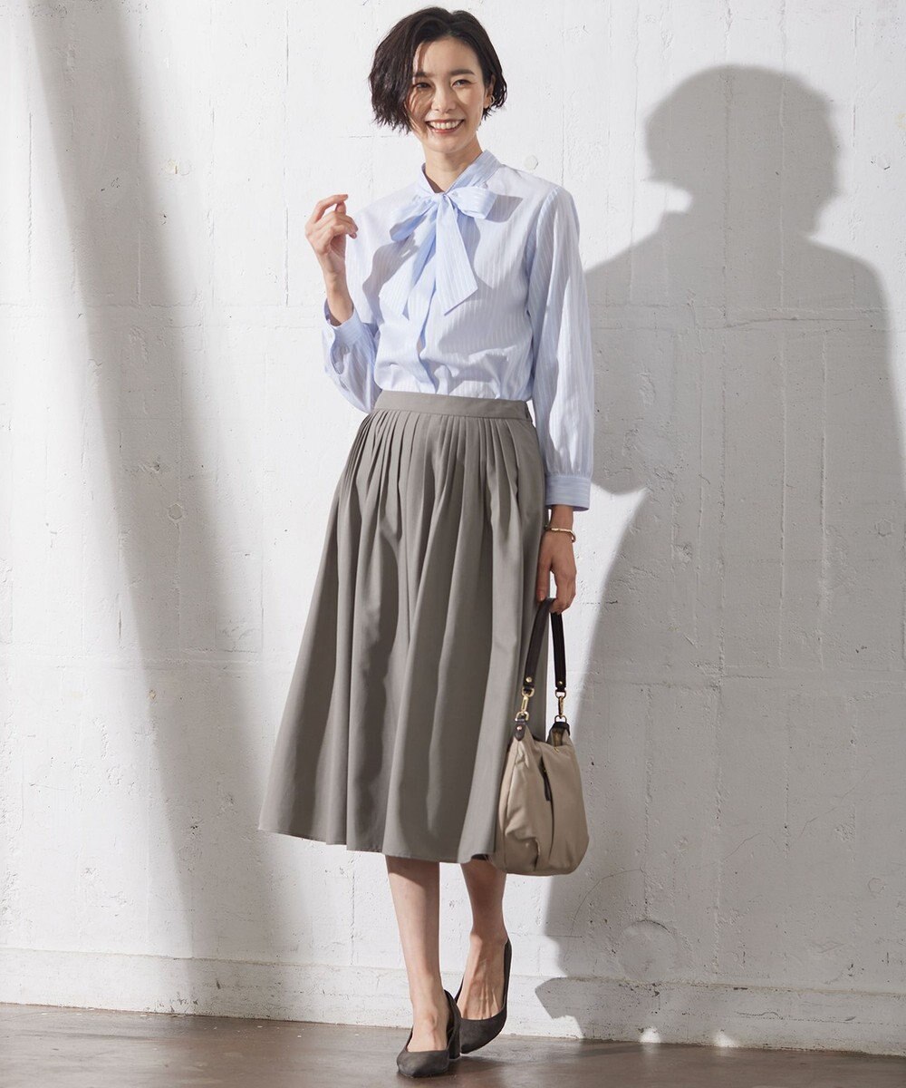 J.PRESS LADIES L 【洗える】RITZ ドビーストライプ ボウタイ ブラウス 