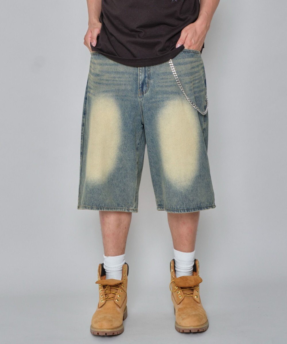 WEGO 【ユニセックス着用ITEM】チェーン付きスーパーバギーデニムショーツ 