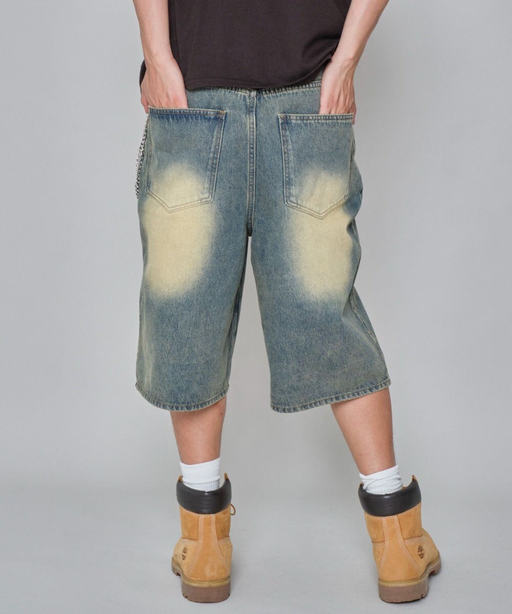 WEGO 【ユニセックス着用ITEM】チェーン付きスーパーバギーデニムショーツ 