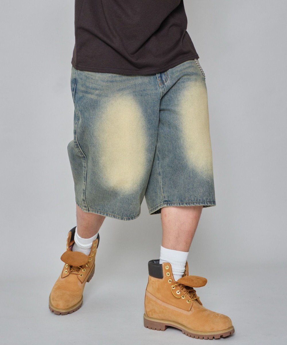 WEGO 【ユニセックス着用ITEM】チェーン付きスーパーバギーデニムショーツ 