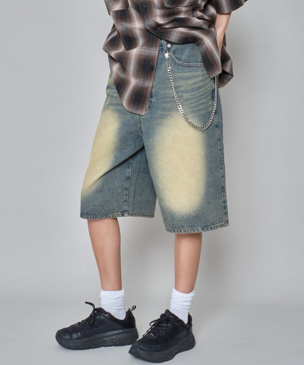 WEGO 【ユニセックス着用ITEM】チェーン付きスーパーバギーデニムショーツ 
