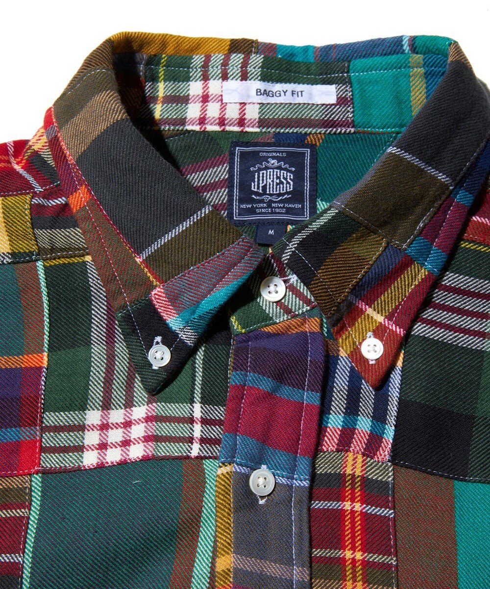 J.PRESS MEN 【J.PRESS ORIGINALS】PACHWORK NEL B.D. SHIRT / BAGGY FIT 