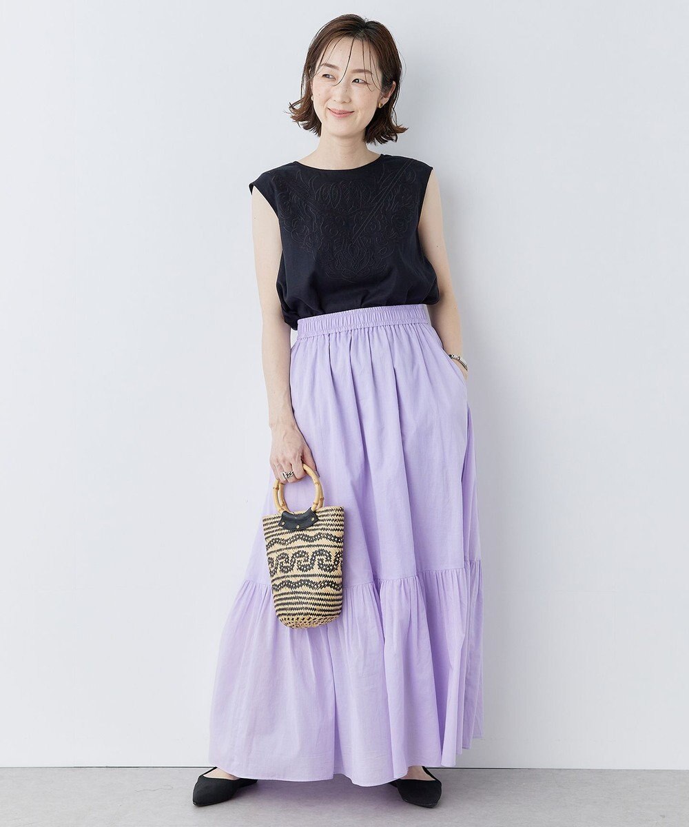 UNFILO 【撥水】レーヨン麻ライト刺繍ブラウス 