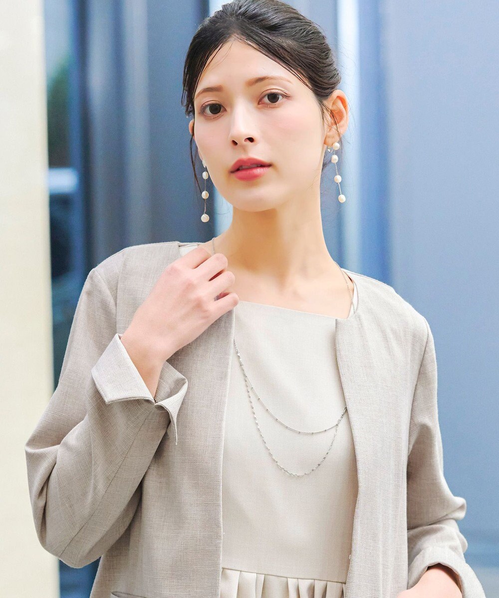 Tiaclasse L 【新色追加・洗える】麻調薄地キーネックジャケット 