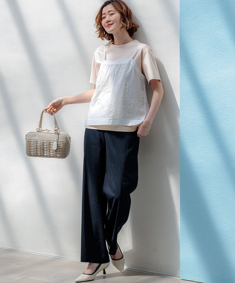 23区 【CanCam・CLASSY.掲載】リネンレーヨンストレッチ ワイドパンツ 