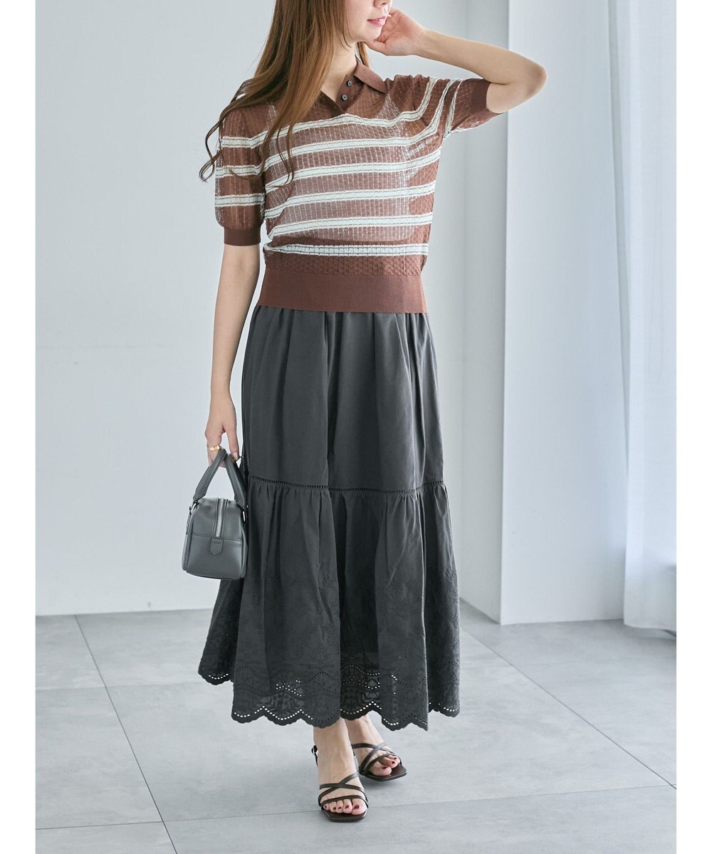 Te chichi 透かしマルチボーダーニットポロ 