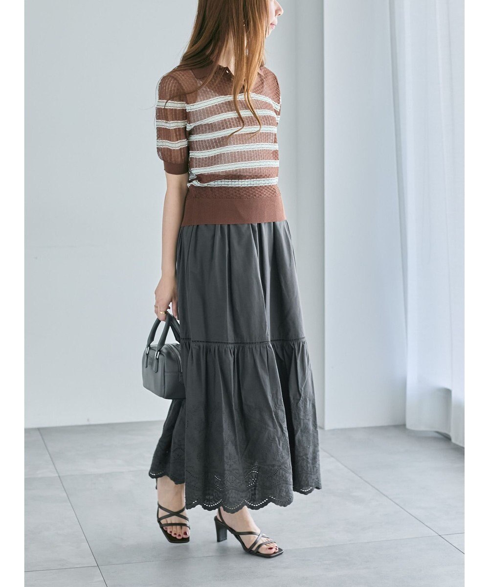 Te chichi 透かしマルチボーダーニットポロ 